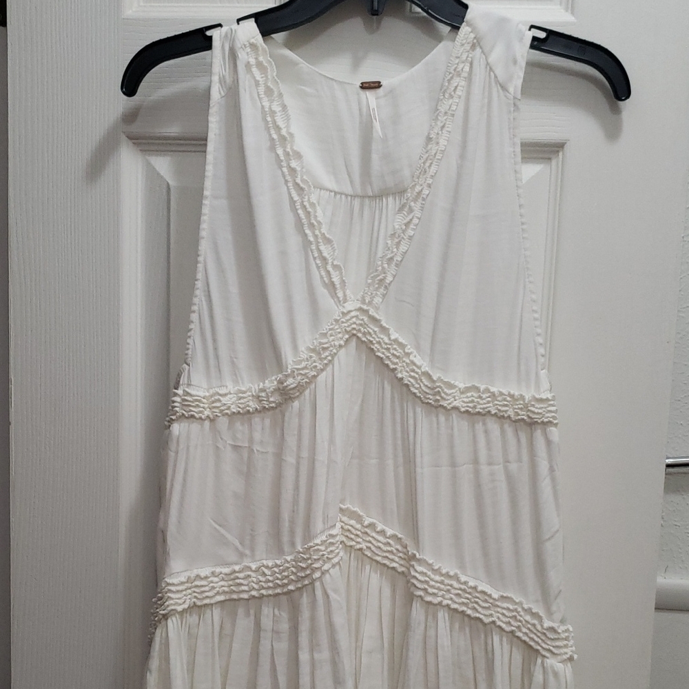 Free People Cream V-Neck Top with Ruffle Detail